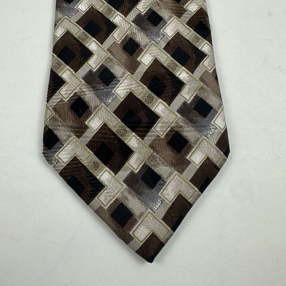Fratelli Moda Silk Men's Tie  60 x 3.75 Italian 80s 'Tan Brown Grey Geometric